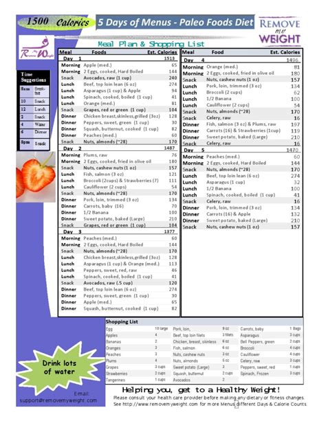 Printable 1500 Calorie Diet Plan