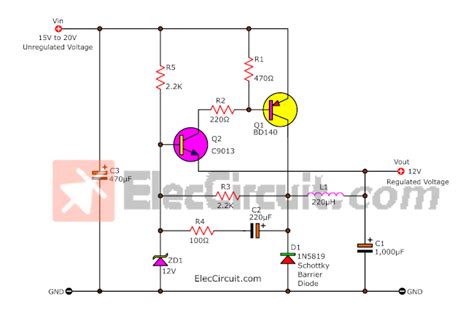 Simple 12V transistor switching power supply - Elec circuit