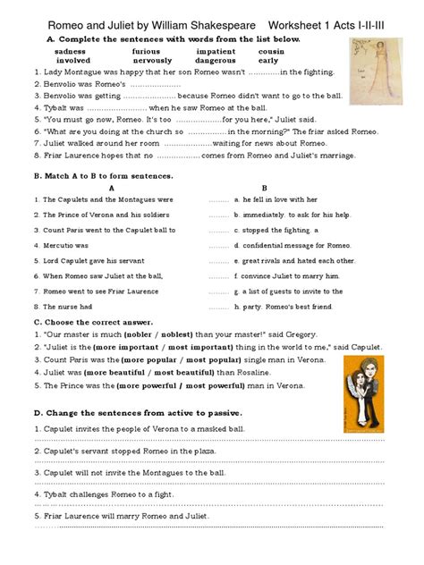 Romeo And Juliet Worksheets Worksheets Library