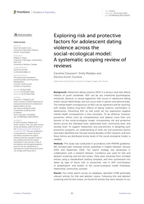 Pdf Exploring Risk And Protective Factors For Adolescent Dating