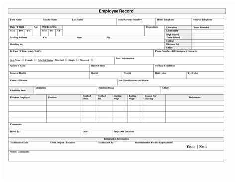 Personal Health Record Template