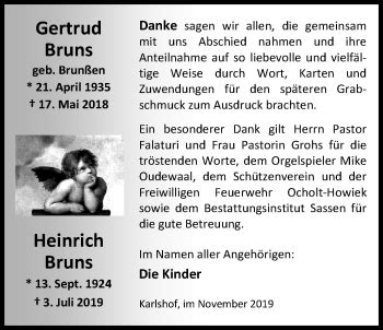 Traueranzeigen Von Gertrud Bruns Nordwest Trauer De