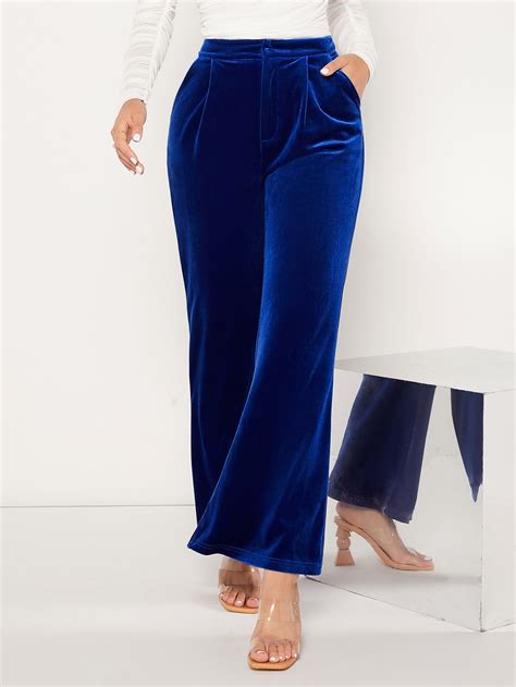 Shein Cal A Flare S Lido Veludo Blue Velvet Pants Velvet Flares Flares