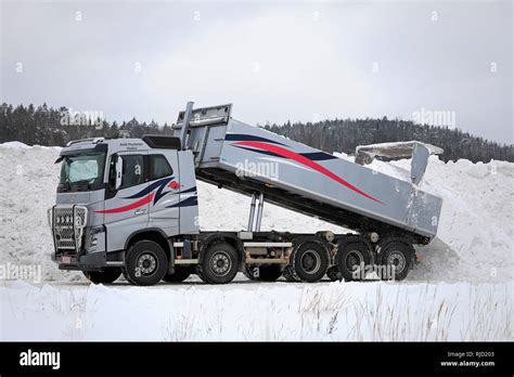 Salo Finland February 2 2019 Volvo FH16 750 Tipper Truck Unloads