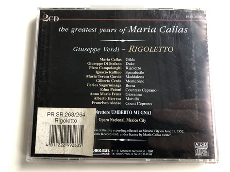 The Greatest Years Of Maria Callas Giuseppe Verdi Rigoletto