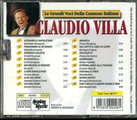 Le Grandi Voci Della Canzone Italiana Claudio Villa CD IBS