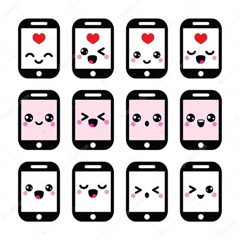 Japonés lindo personaje Kawaii teléfono móvil o celular iconos