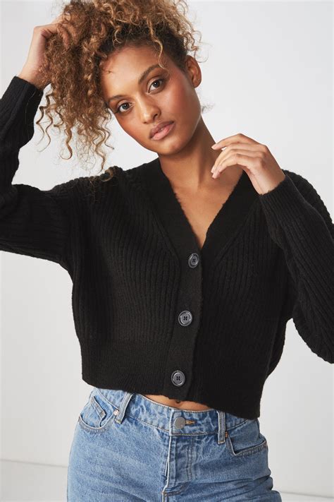 Luxe Cropped Cardigan Black Cotton On Knitwear