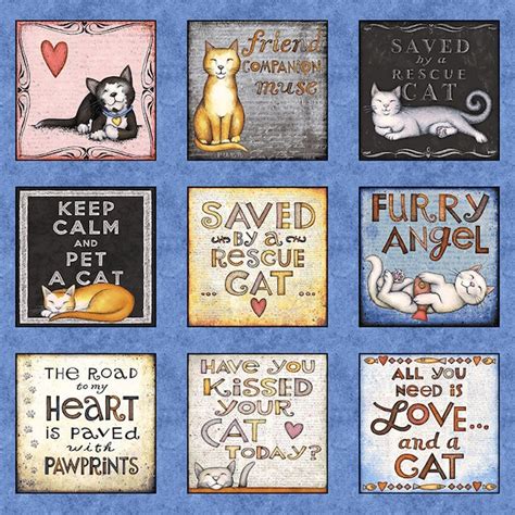 Fabric Henry Glass All You Need Is Love And A Cat Etsy