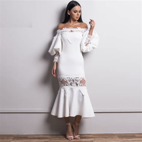 Sexy Off Shoulder Lantern Sleeve Lace Dresses Power Day Sale