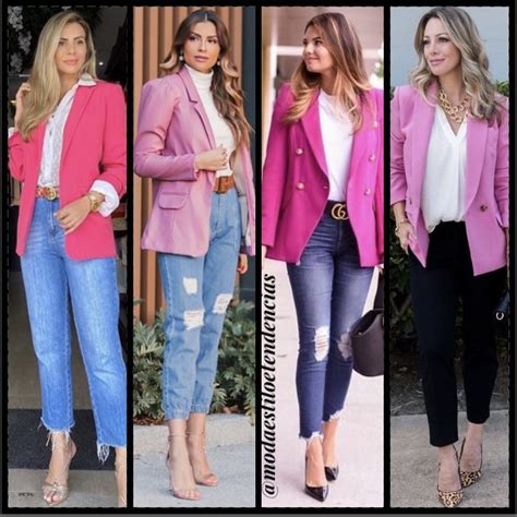 Looks Calça Jeans Blazer Rosa Fashion blazer outfits Blazer