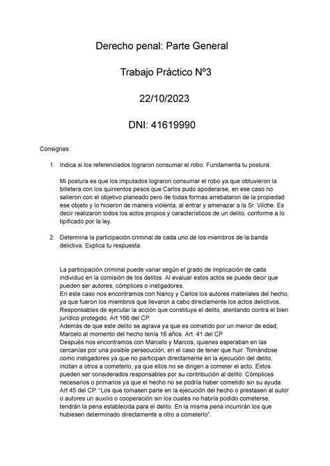 Trabajo Practico Nº3 Derecho Penal Derecho Penal Parte General