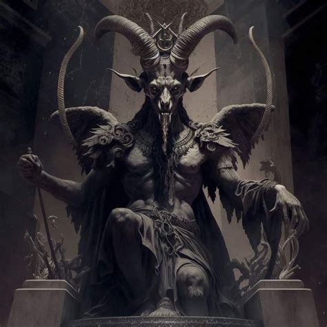 A Statue Of A Demon With Large Horns On Its Head And Two Wings