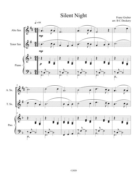 Silent Night Alto And Tenor Sax Duet With Optional Piano