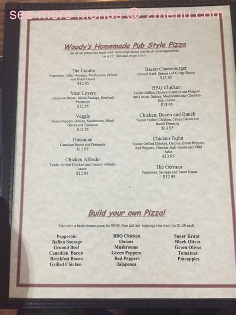 Menu At Woody S Bar Grill Greenwald