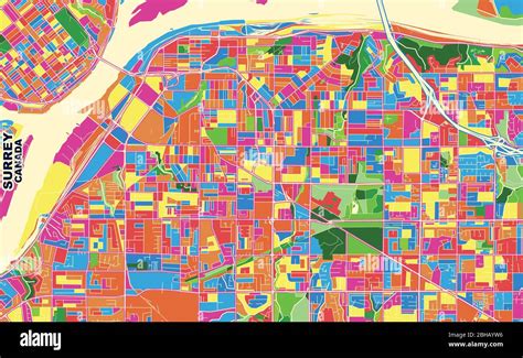 Colorful vector map of Surrey, British Columbia, Canada. Art Map ...