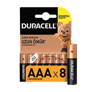 Duracell 8 li Alkalin İnce Kalem Pil AAA Pil ve Şarj Cihazları