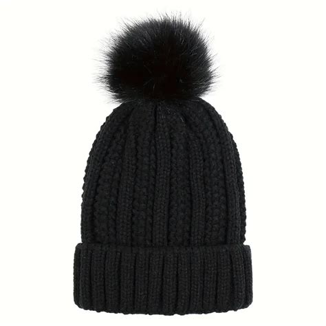 Soft Warm Satin Lined Beanie Pom Trendy Solid Color Skull Temu Canada