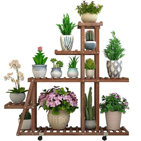 Buy Unho Wooden Stand With Wheels Multi Tiered Shelf Indoor Outdoor