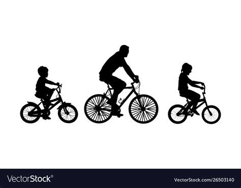 Father Son And Daughter Riding Bicycle Silhouette Vector Image