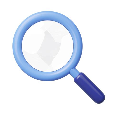 3D icon search. Magnifying glass lens for zoom isolated on transparent