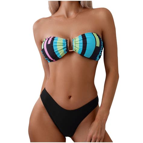 Qucoqpe Bikini Set For Women Sexy Printed Bandeau Push Up Swimsuit