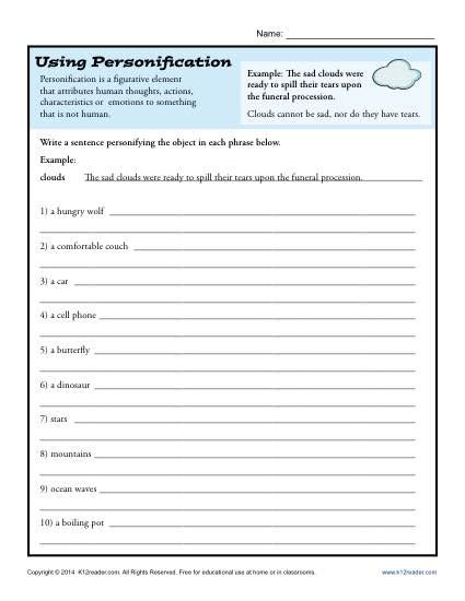 Figurative Language Personification Worksheets Language Worksheets