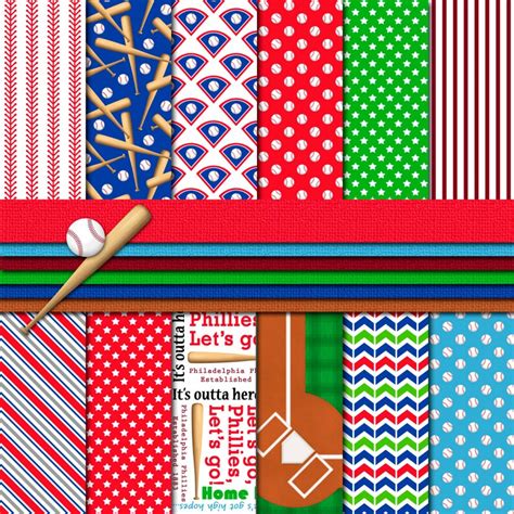 Digital Scrapbook Paper Baseball Paper Phillies Colors Digital | Etsy