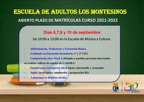 Plazo Extraordinario Para Matriculaci N En La Escuela De Adultos