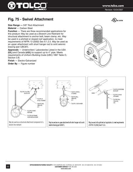 Size 58 Fig 981 Electro Galvanized Tolco Fast Attachment Swivel Brace