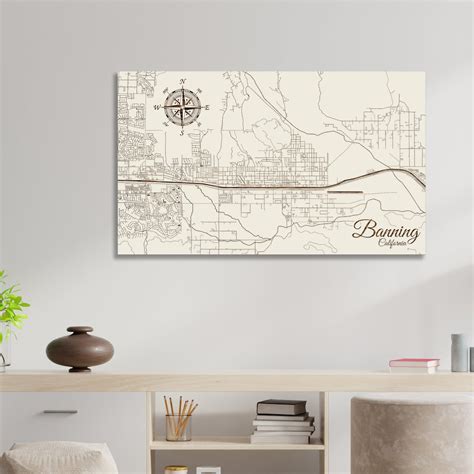 California: Banning Street Map Wood Engraved Maps Wall Art - Etsy