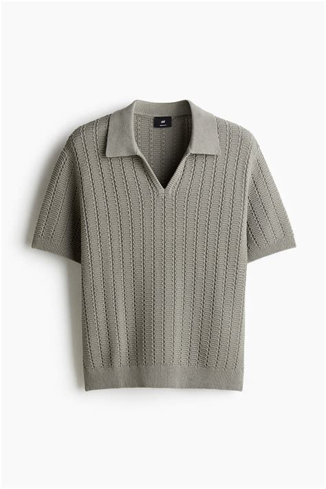 mens khaki green regular fit textured knit polo shirt hm ca