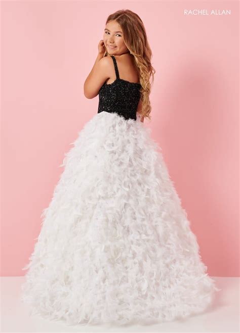 Rachel Allan Beaded Top Feather Skirt Mini Pageant Gown