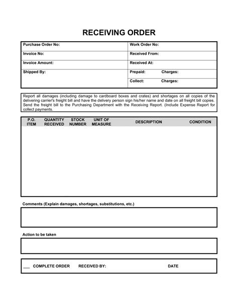 Receiving Form Template