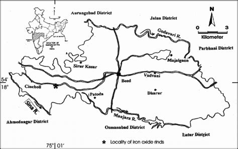 Map of Beed District, Maharashtra showing the location of enigmatic ...