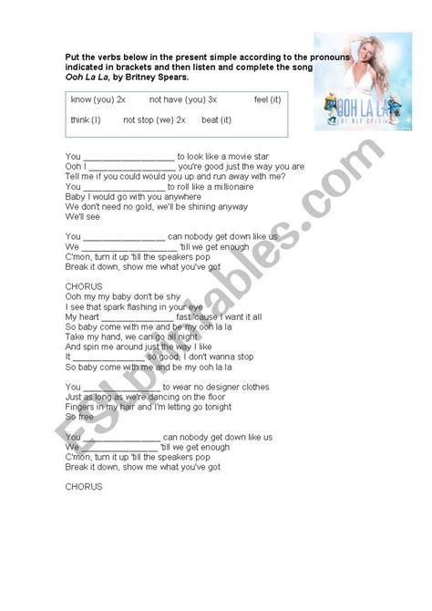 Teaching Present Simple With Britney Spears´s Song Esl Worksheet By Teacher Laura