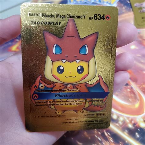 Mavin Pokemon Pikachu Mega Charizard Y Tag Cosplay Gold Foil Custom Card