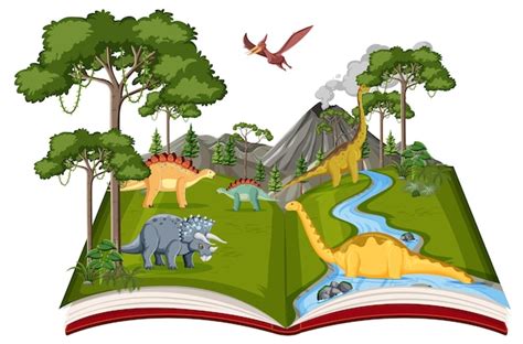 Free Vector Book With Scene Of Dinosaurs In The Forest