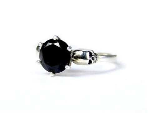 Skull Engagement Ring Silver Black Spinel Skull Ring Goth Jewel Ring ...