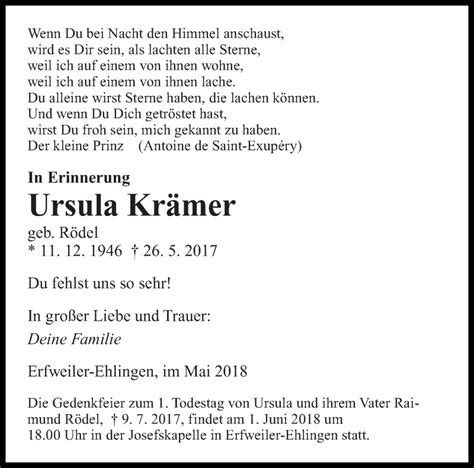 Traueranzeigen von Ursula Krämer Saarbruecker Zeitung Trauer de