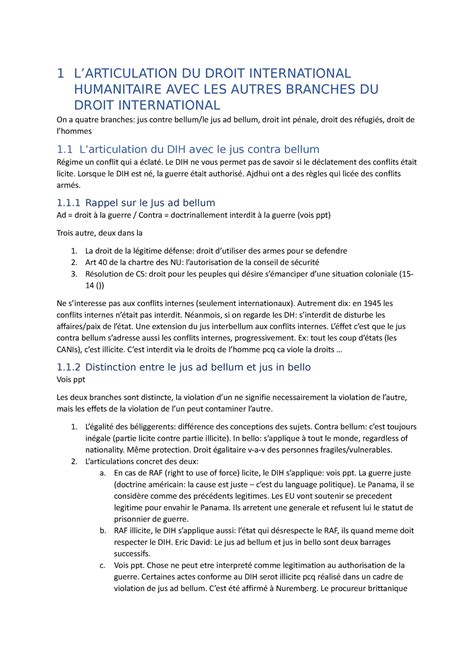 Larticulation Du Droit International Humanitaire Avec Les Autres