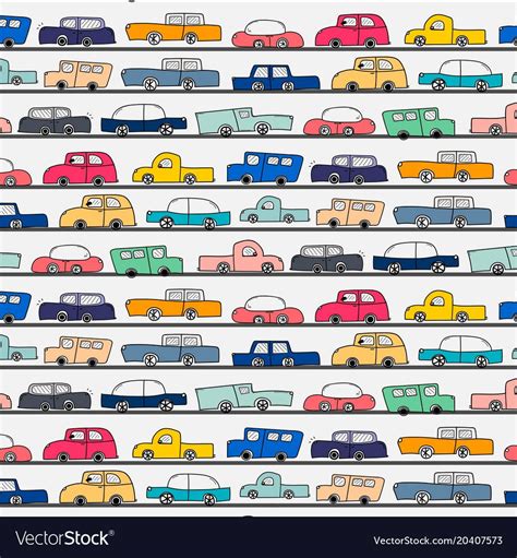 Pattern With Hand Drawn Doodle Cars Background Vector Image On