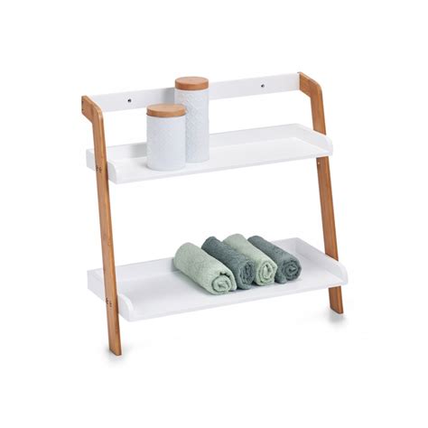 Petite Etagere Salle De Bains Bois Blanc Bambou Tablettes Zeller