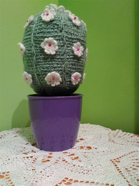 Cactus Amigurumi Pianta Uncinetto Lana Verde Con Fiorellini Bianchi