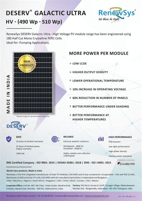 Renewsys W High Voltage Mono Perc Solar Pv Module At Rs Watt