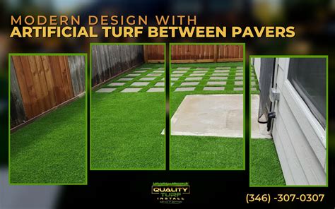 Quality Turf Install - Modern Design with Artificial Turf Between Pavers