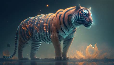 Tiger with Fire on the Background. 3d Render Illustration Stock ...