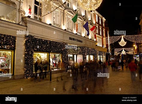 Christmas street decorations at night, Dublin, Republic of Ireland ...