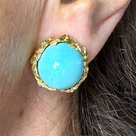 1960s 18k Yellow Gold Turquoise Earrings Auction