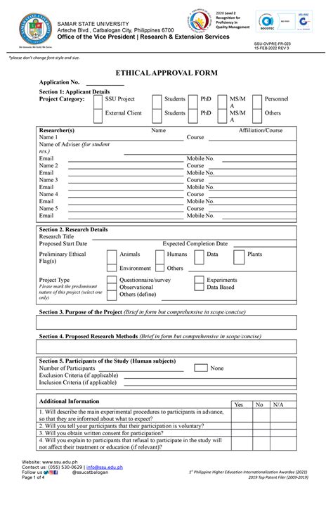 23 Ethical Approval Form Rev3 021522 Ssu Ovpre Fr 15 Feb 2022 Rev 3